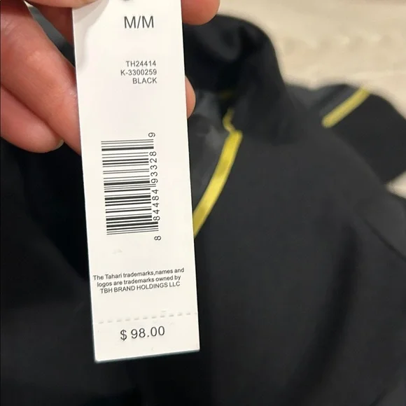 NWT T Tahari Black Collarless Open Front Faux Leather Trim Jacket Blazer M - Picture 9 of 9